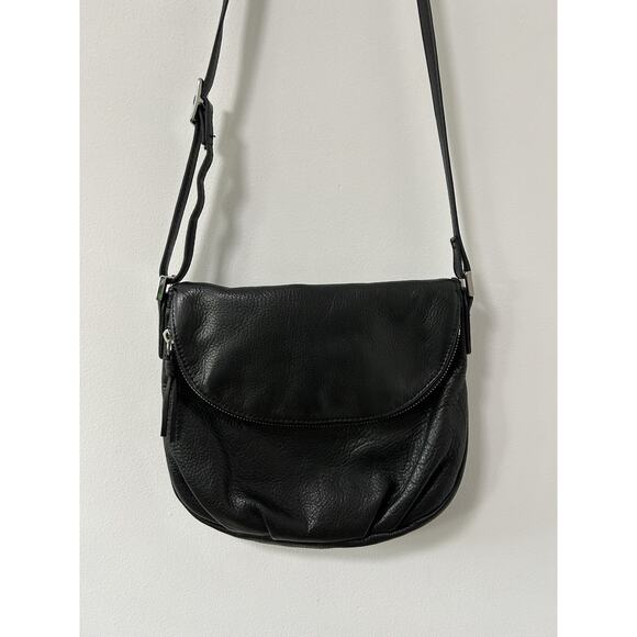 EUC Margot Natalie Soft Black Leather Crossbody Shoulder Hobo Bag Zip Fold Over - Picture 1 of 11